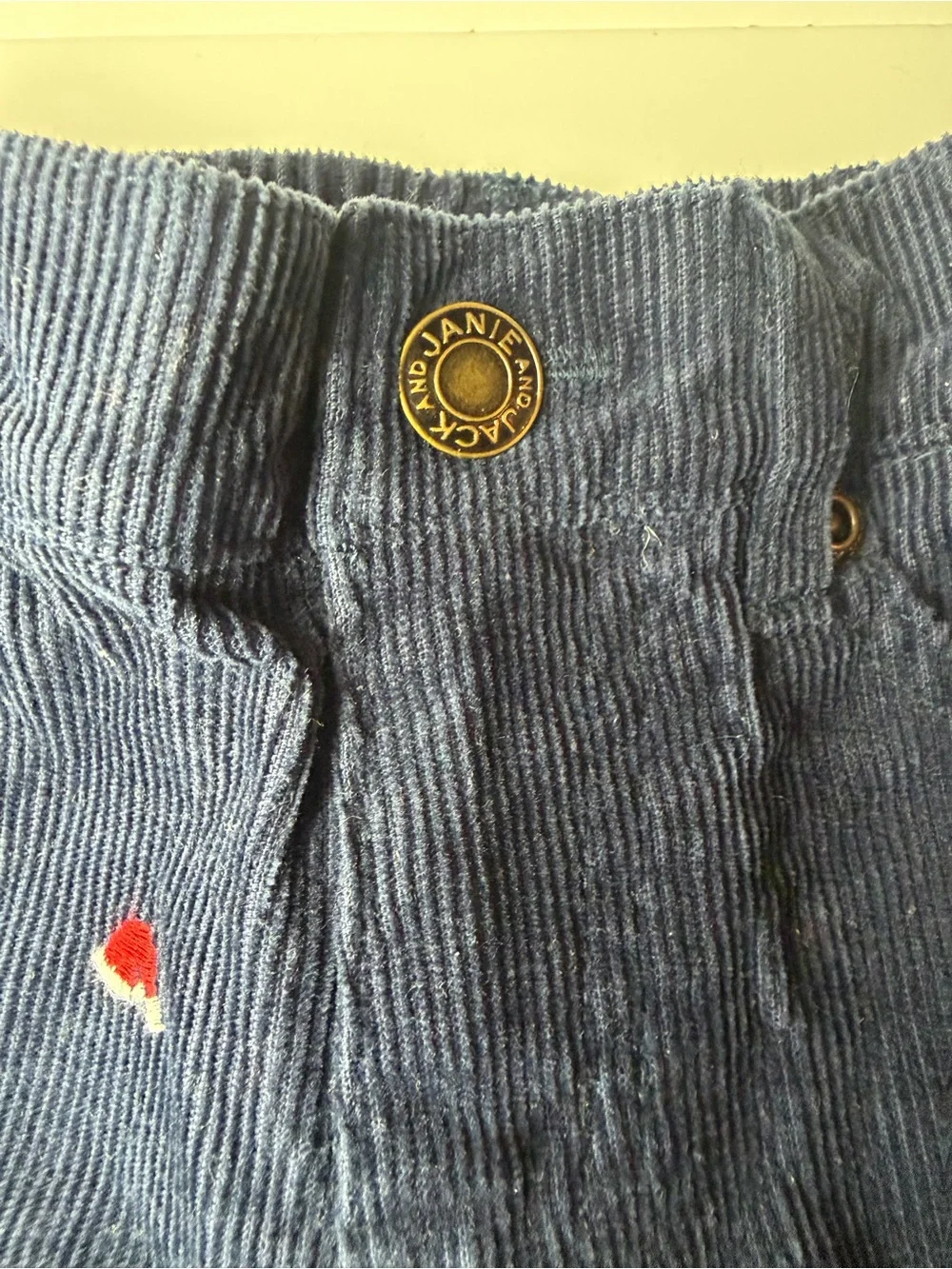 Janie and Jack Baby Christmas Corduroy Pants 6-12M Embroidered Navy